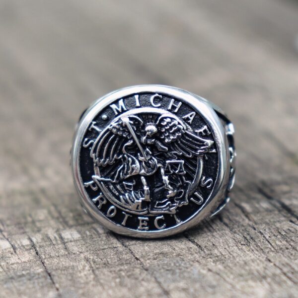 Save and Protect Archangel Biker Rings Mens Knigts Templar Stainless Steel Ring Guardian Angel Jewelry